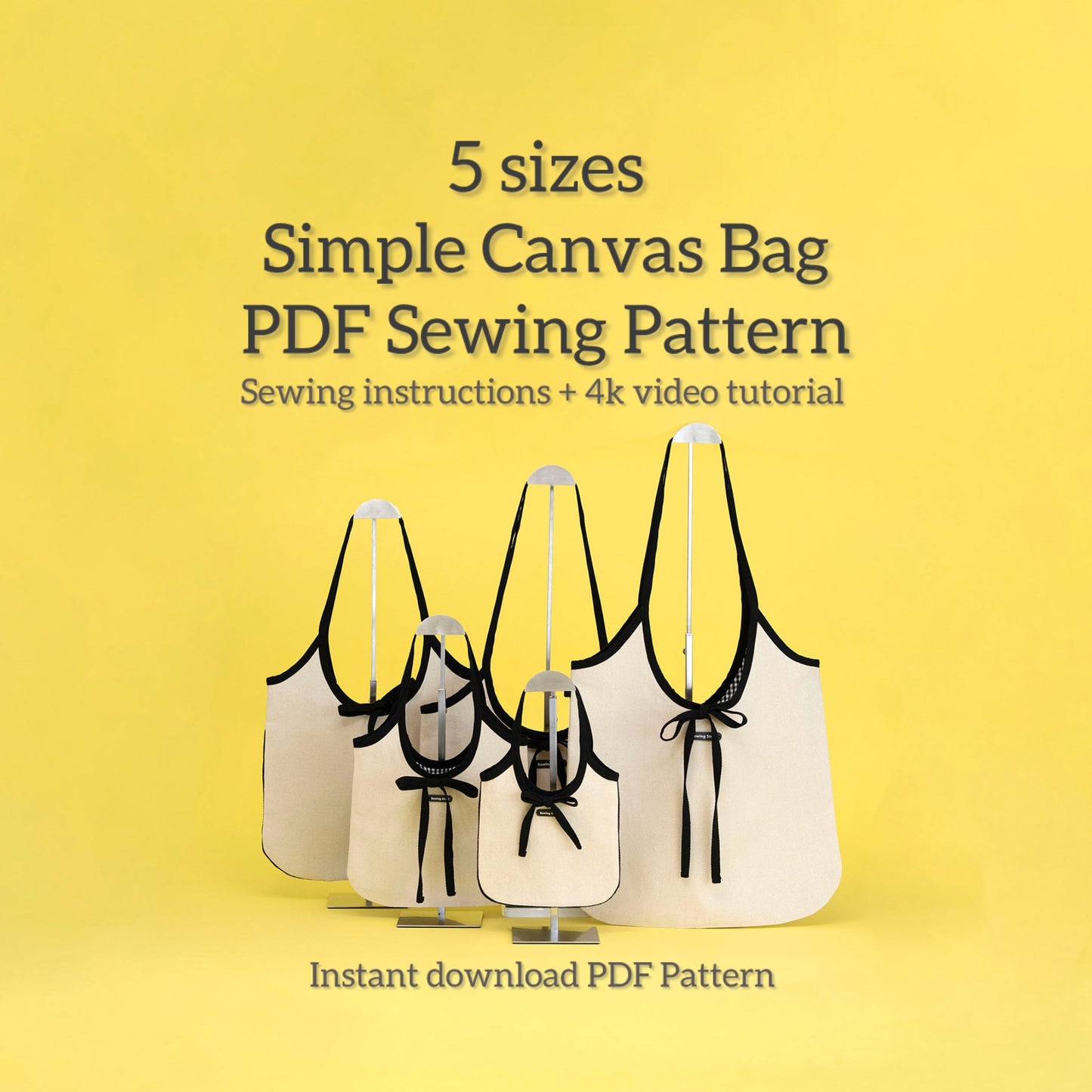 5 sizes Simple Canvas Bag "Clara" PDF Sewing Pattern + Sewing Instructions + 4k video tutorials _Beginner friendly Pattern_Instant Download