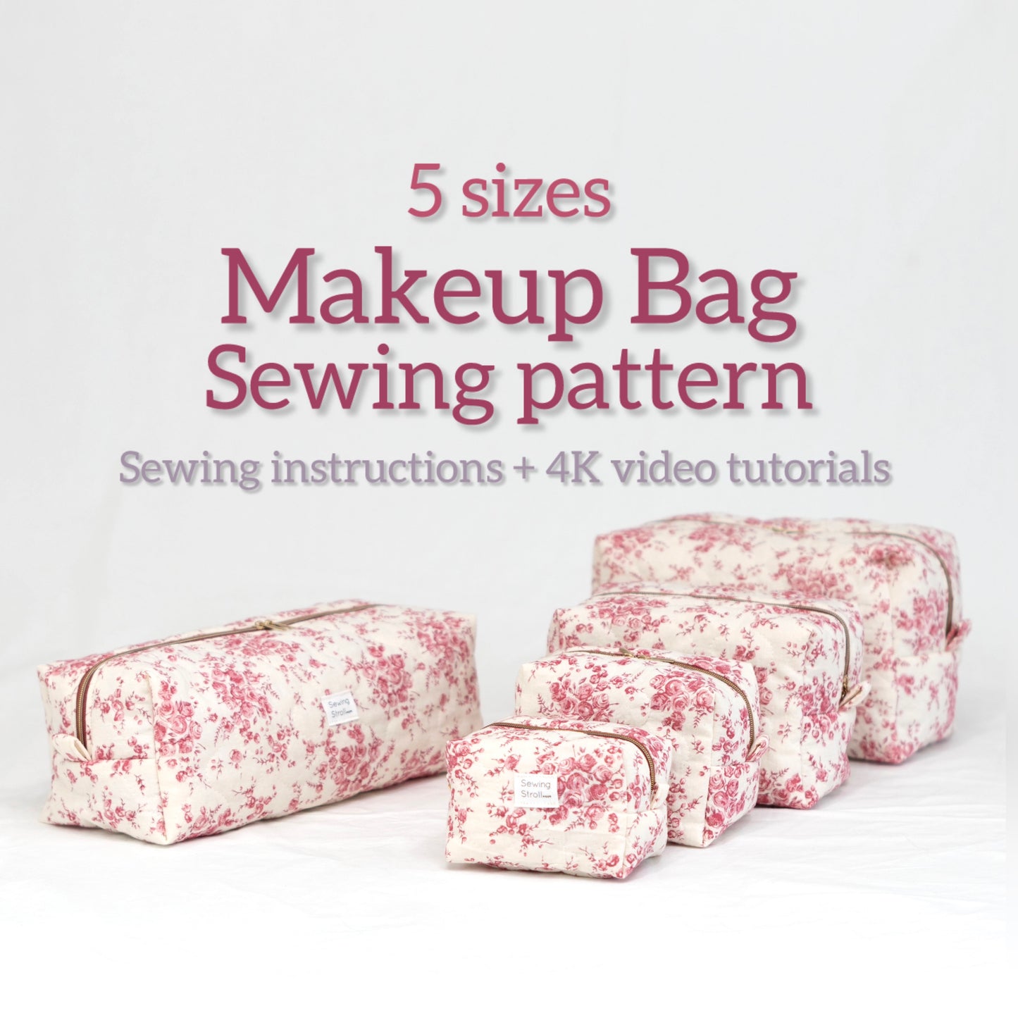 5 sizes Boxy Pouch Sewing Pattern + Sewing instructions + Video Tutorial