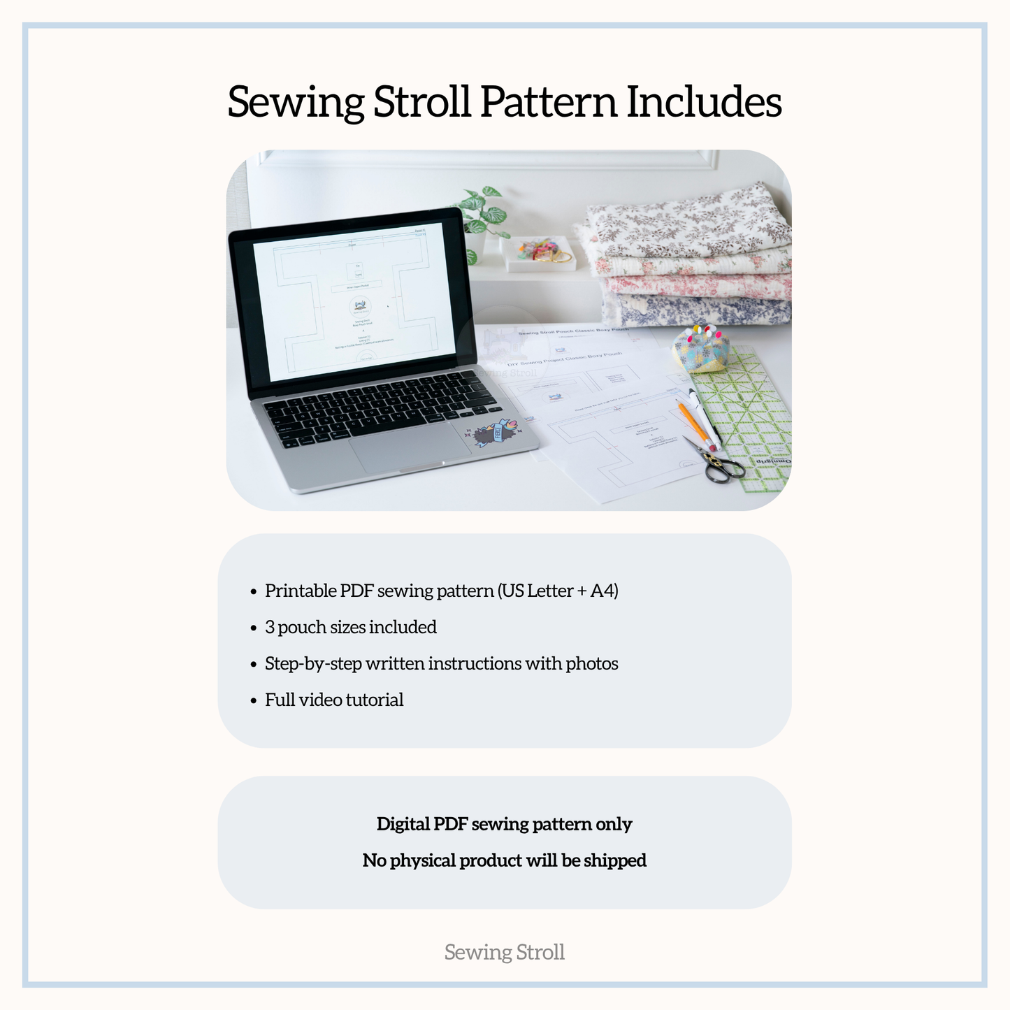 DIY Sewing Pattern PIA Pouch  PDF Sewing Pattern with  Video Tutorials  3 Sizes Included