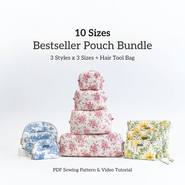 10 Sizes Makeup Bag Sewing Pattern Bundle: 3 styles Pouch + Large Hair Tool Bag