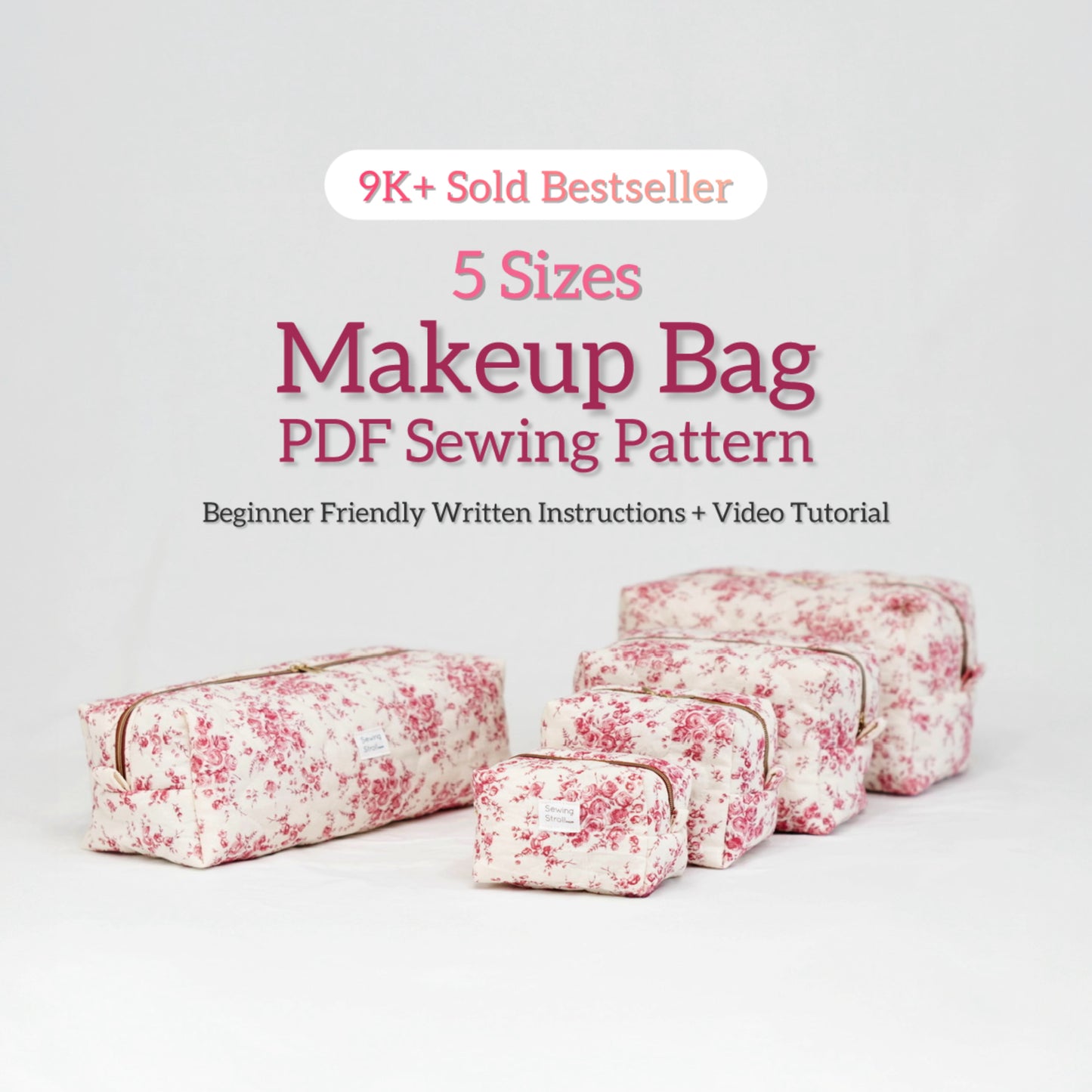 Classic Boxy Makeup Bag Sewing Pattern | 5 Sizes | Zipper Pouch | Beginner Friendly PDF + Video Tutorial
