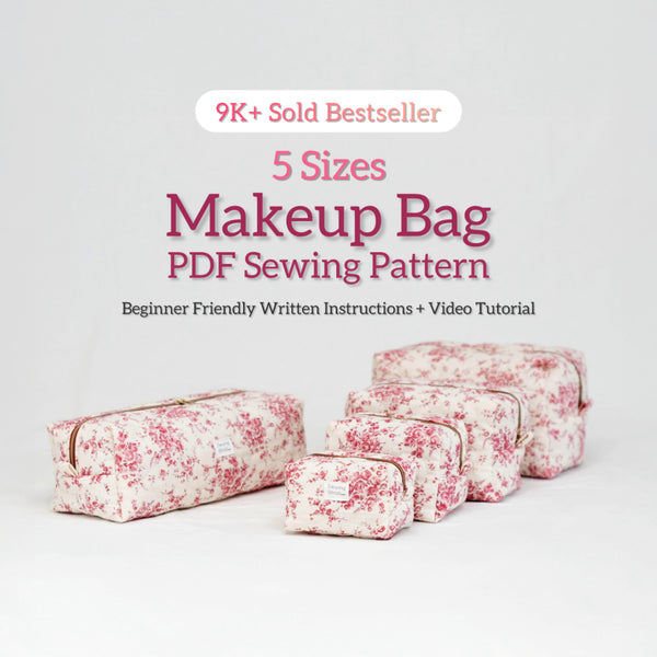 Classic Boxy Makeup Bag Sewing Pattern | 5 Sizes | Zipper Pouch | Beginner Friendly PDF + Video Tutorial