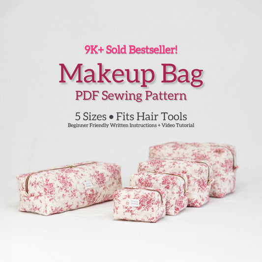 Classic Boxy Makeup Bag Sewing Pattern | 5 Sizes | Zipper Pouch | Beginner Friendly PDF + Video Tutorial