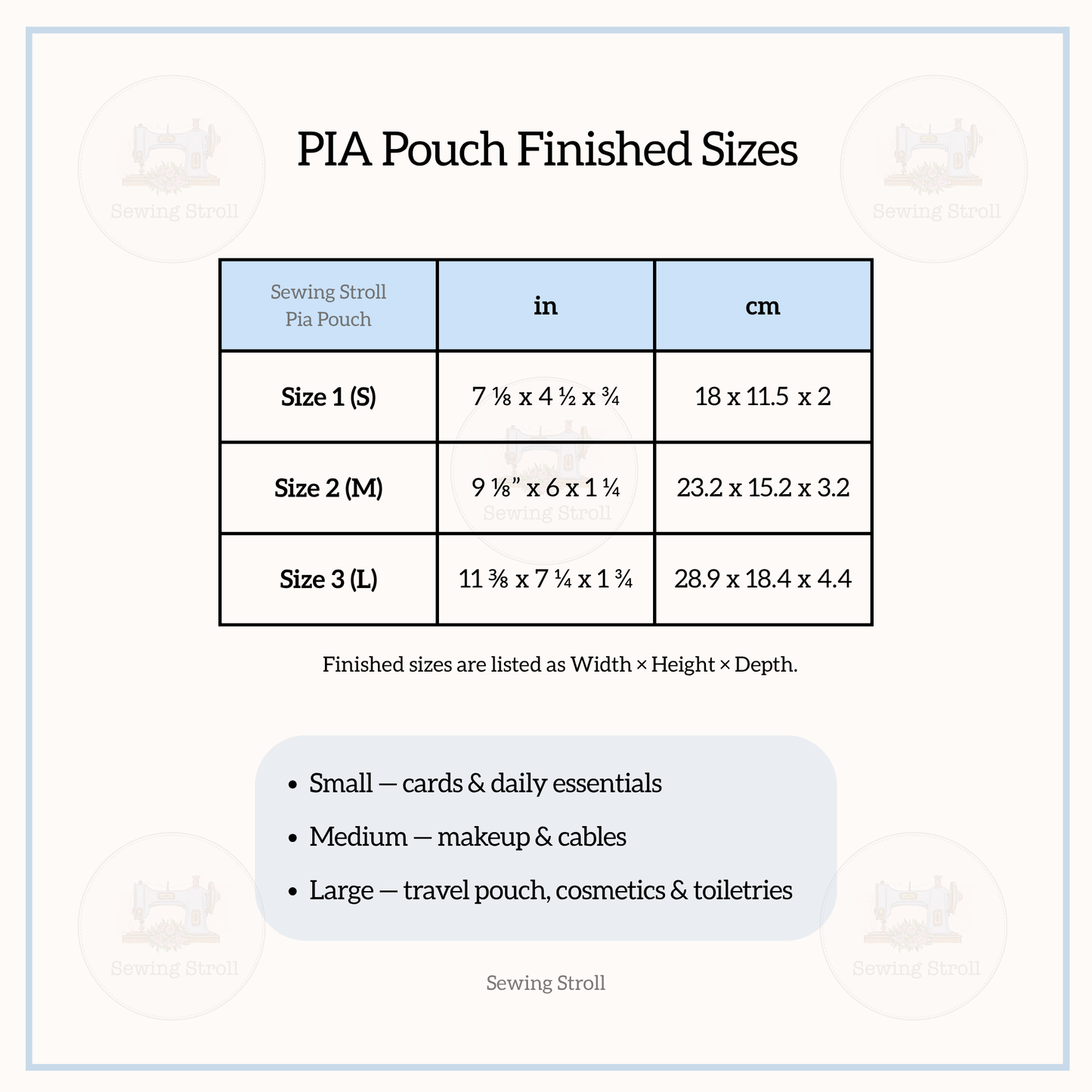 DIY Sewing Pattern PIA Pouch  PDF Sewing Pattern with  Video Tutorials  3 Sizes Included