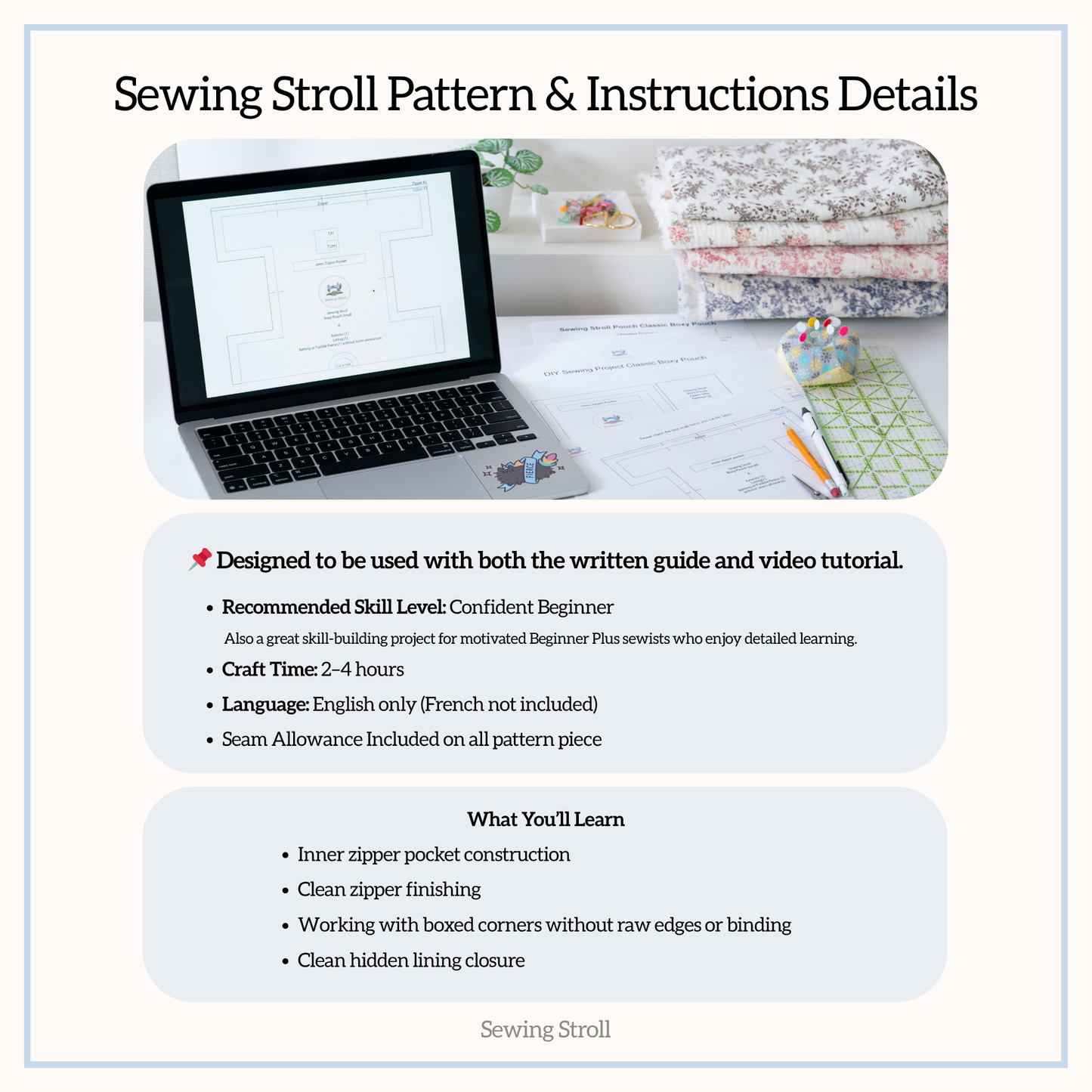 Classic Boxy Makeup Bag Sewing Pattern | 5 Sizes | Zipper Pouch | Beginner Friendly PDF + Video Tutorial