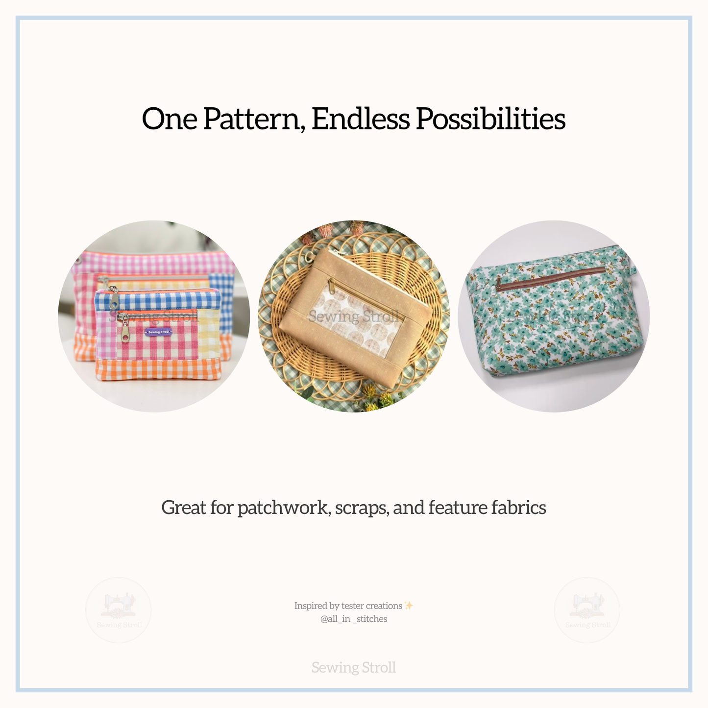 DIY Sewing Pattern PIA Pouch  PDF Sewing Pattern with  Video Tutorials  3 Sizes Included