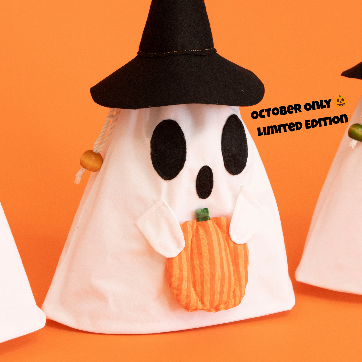 Halloween Ghost Drawstring Bag Pattern PDF – Trick-or-Treat Candy Bag & Wine Gift Bag – Spooky Ooo with Pumpkin and Witch Hat Add-ons