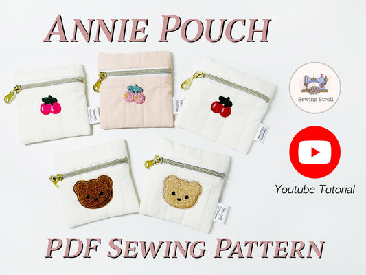 DIY Pouch "Annie" Sewing Pattern template with Youtube Video Tutorial