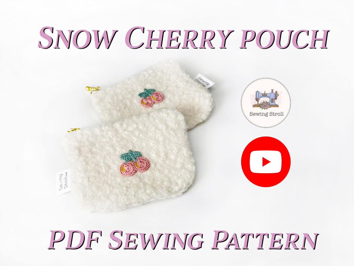 DIY Pouch "Snow Cherry" Sewing template pattern and Youtube Tutorial | Simple Sewing project for Beginner