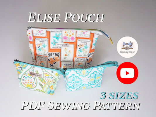 DIY Divided Pouch "Elise" 3 sizes sewing templates pattern with youtube video tutorial