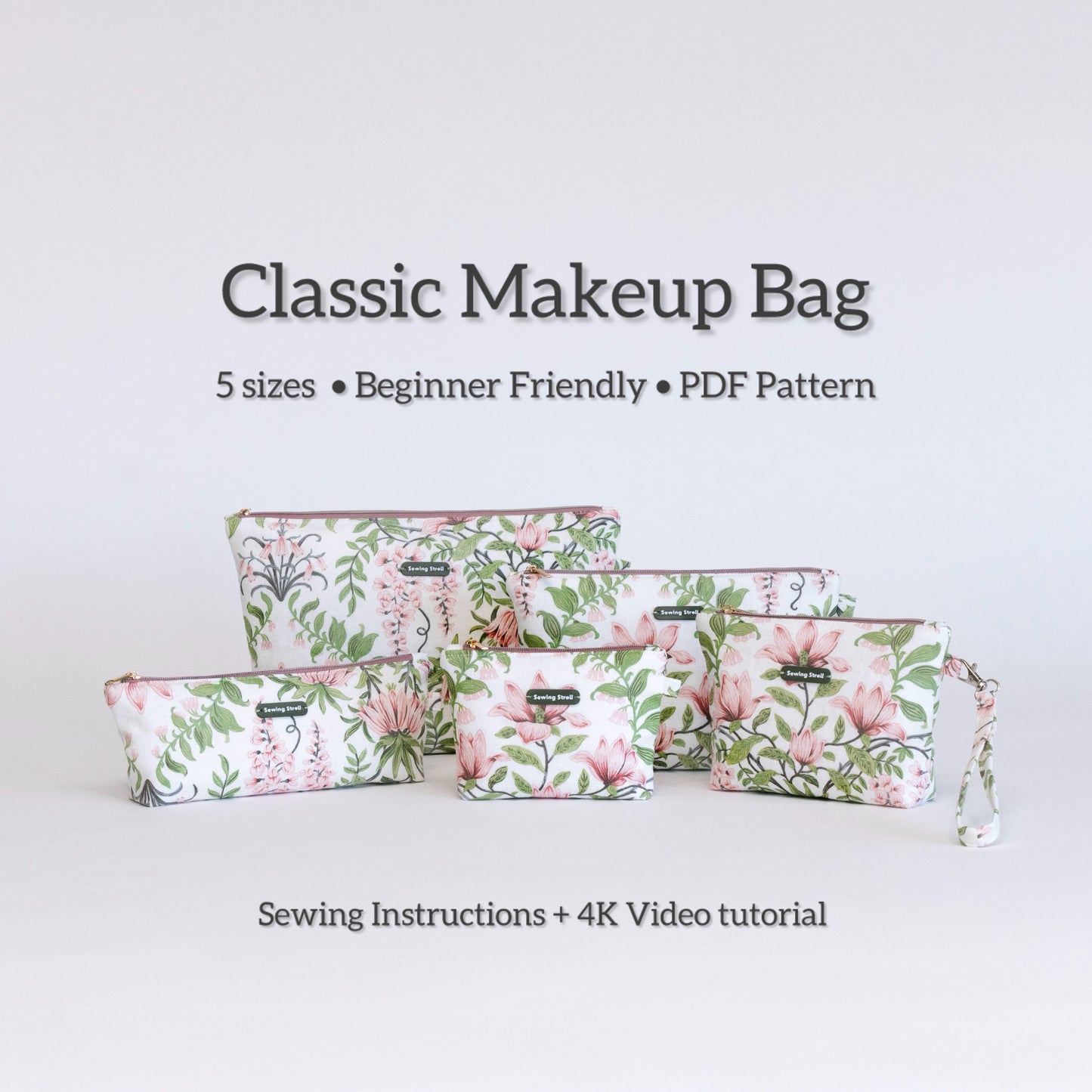 Classic Makeup Bag Sewing Pattern | 5 Sizes | Zipper Pouch | Beginner Friendly PDF + Video Tutorial