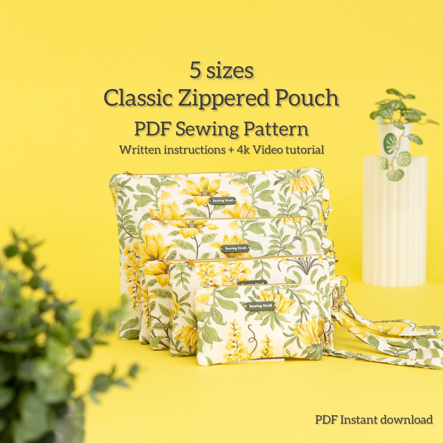 5 Sizes Classic Zippered Pouch Sewing Pattern + Instructions