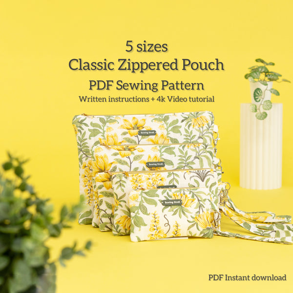 Classic Zippered Makeup Bag Sewing Pattern | 5 Sizes | Zipper Pouch | Beginner Friendly PDF + Video Tutorial
