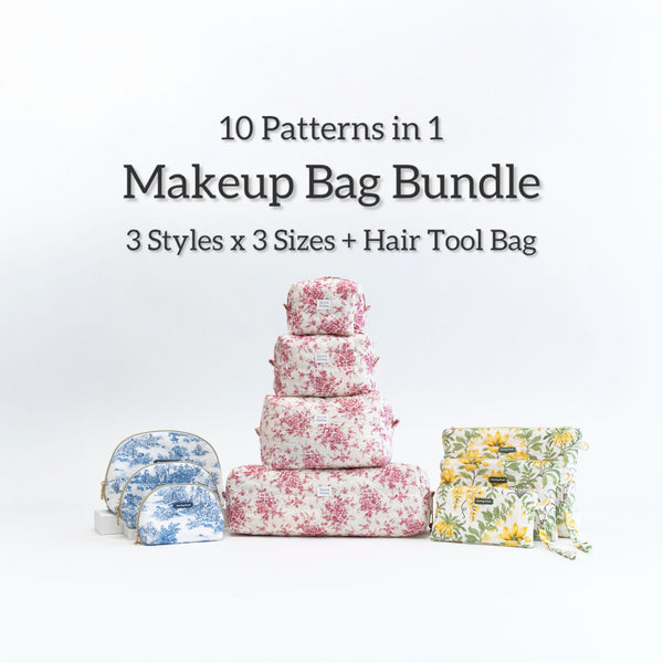 Makeup Bag Pattern Bundle – 3 Styles + Hair Tool Bag