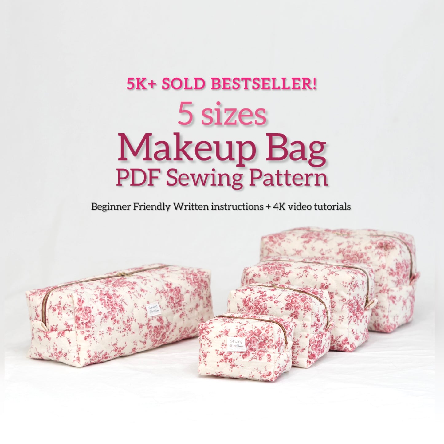 Classic Boxy Makeup Bag Sewing Pattern | 5 Sizes | Zipper Pouch | Beginner Friendly PDF + Video Tutorial