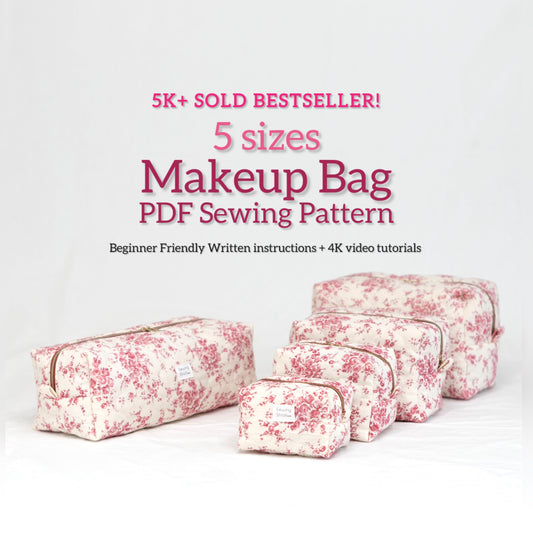 Classic Boxy Makeup Bag Sewing Pattern | 5 Sizes | Zipper Pouch | Beginner Friendly PDF + Video Tutorial