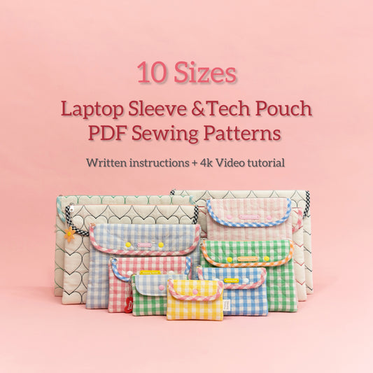 10-in-1 Tech Pouch & Laptop Sleeve Sewing Pattern | Zipper Pouch with Front Flap | Beginner + Video | Two Zipper Finishes + 10 Sizes